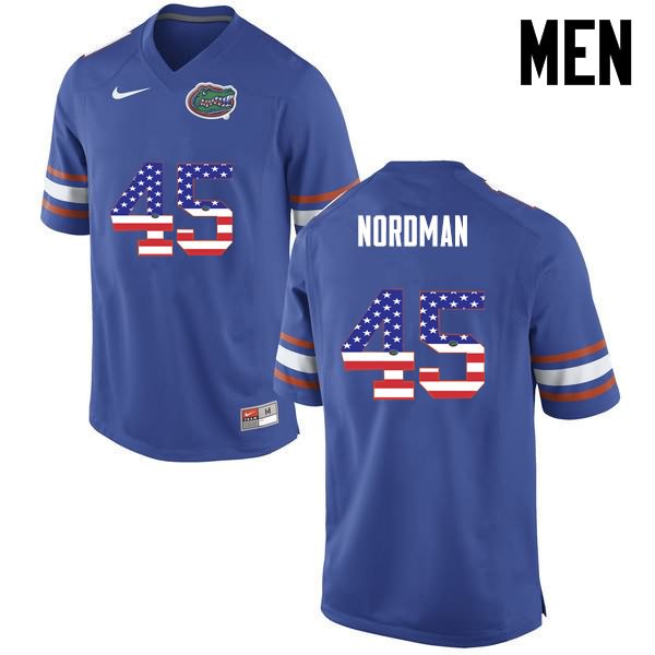 Men's NCAA Florida Gators Charles Nordman #45 Stitched Authentic USA Flag Fashion Nike Blue College Football Jersey GSI6165QL